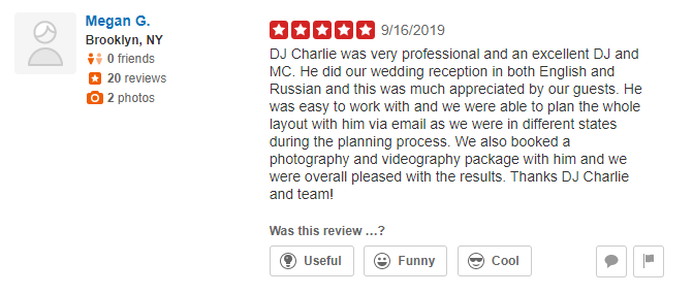 guest review 3 - schedule dj service for wedding ceremonies and wedding receptions